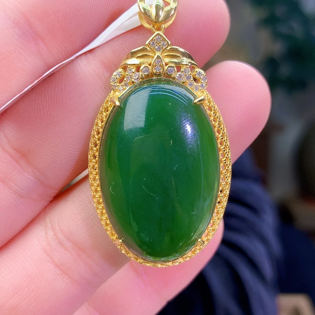 吊坠(不含链)银S925镶嵌和田玉（碧玉）吊坠