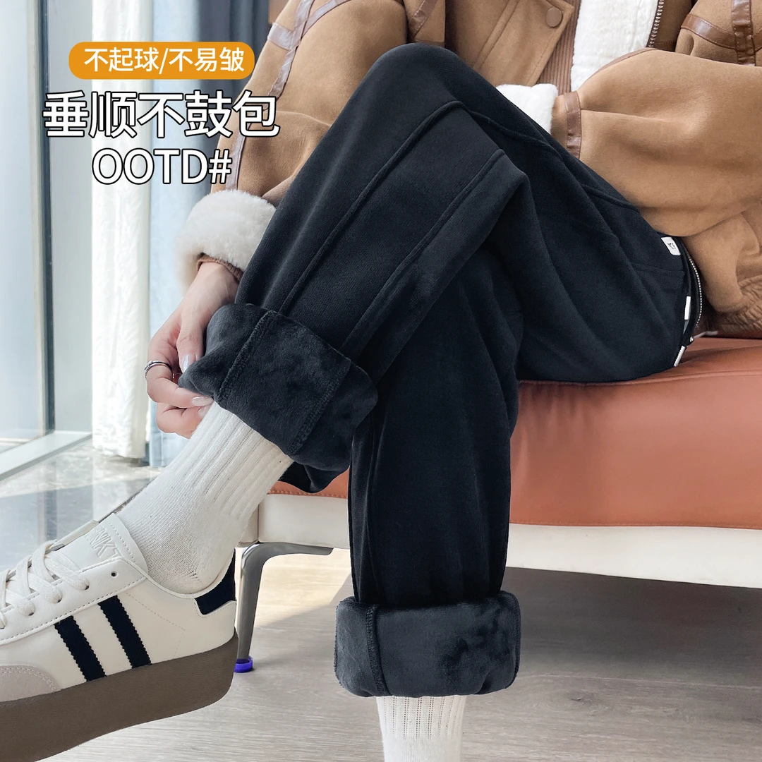 加绒加厚外穿羊羔绒运动裤女秋冬防风卫裤东北休闲保暖一体绒棉裤