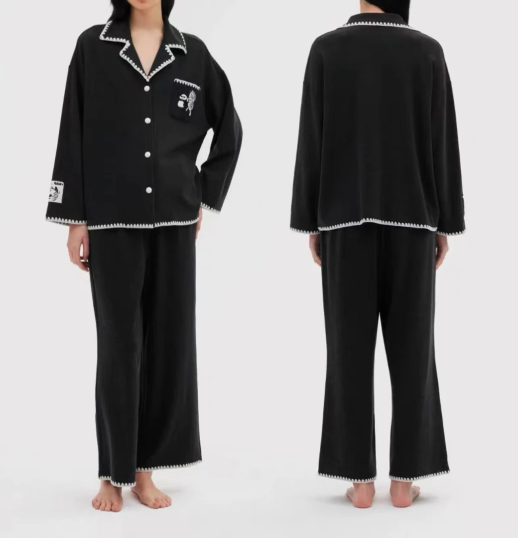 【兽家-黑白熊猫黑】 男女同款2024冬新款潮牌长袖奶油绒居家服睡衣