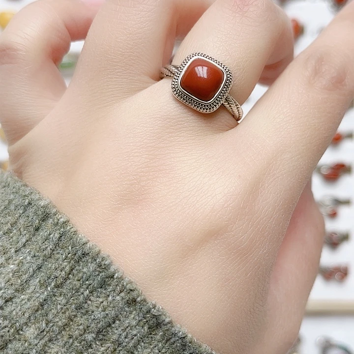 玛瑙/玉髓戒指银S925镶嵌925银