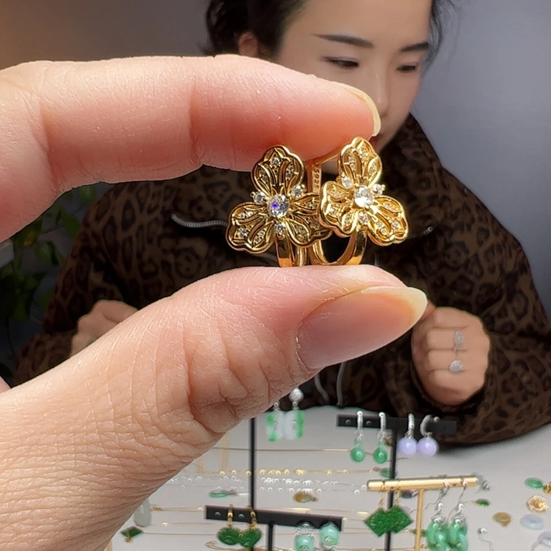 翡翠银S925镶嵌耳饰