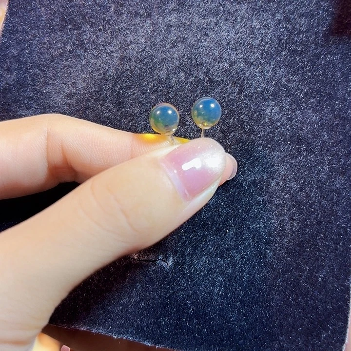 蓝珀银S925镶嵌珠宝奇石墨西哥蓝珀耳钉