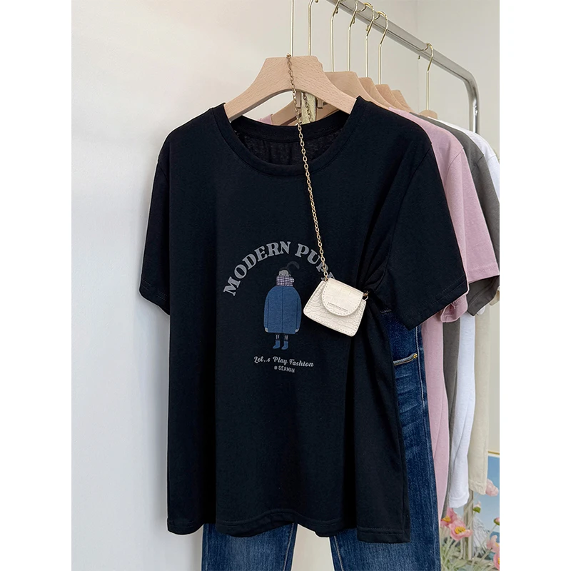 大码女装微胖mm200斤遮肚子显瘦短袖T恤女夏季新款雪花棉宽松