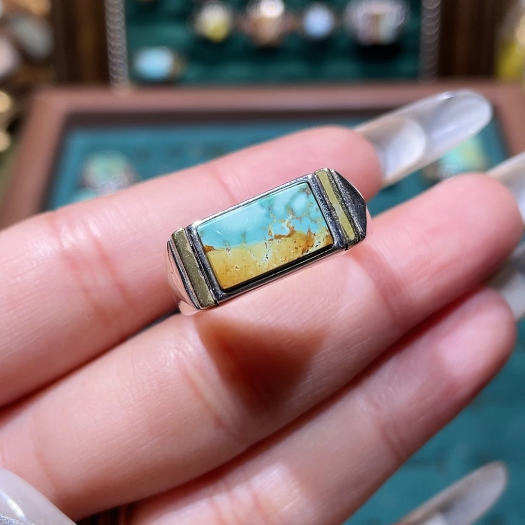 熊***犸绿松石银S925镶嵌戒指戒指