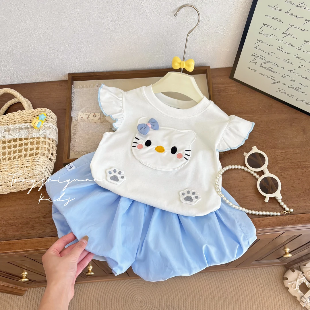 2025夏季女童夏装清凉公主套装超萌韩系飞袖花苞裤洋气套装