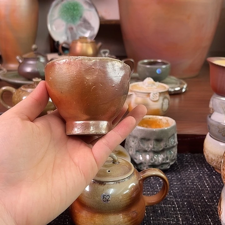 柴烧粗陶手捏主人杯