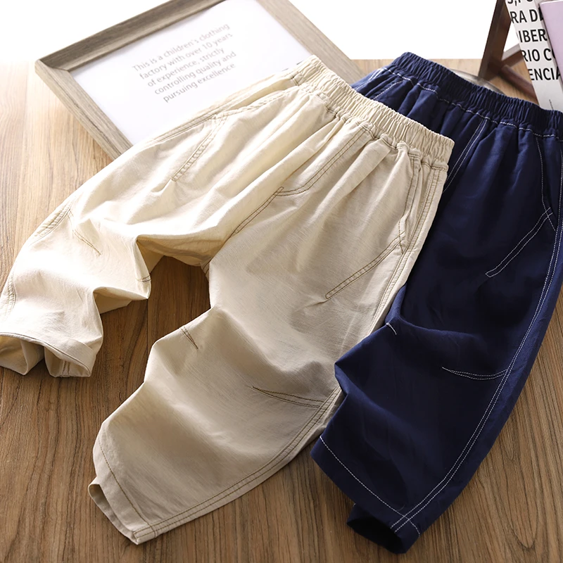 男童棉麻裤子夏装2025新款儿童薄款九分休闲裤宽松帅气空调防蚊裤
