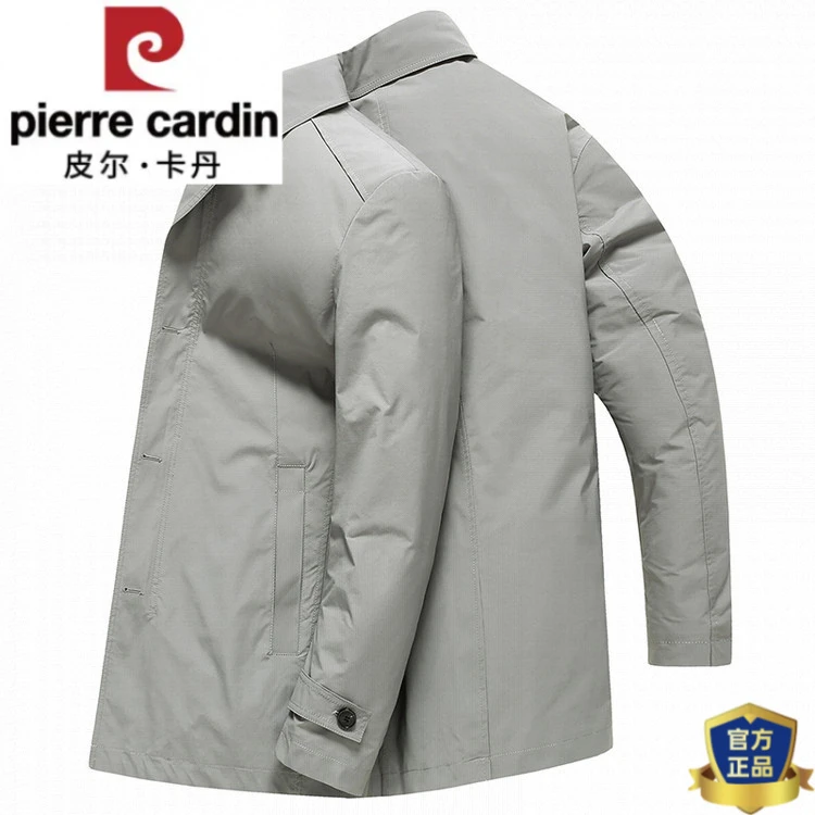皮尔卡丹新款春秋中长款西装领风衣外套时尚休闲爸爸装外套