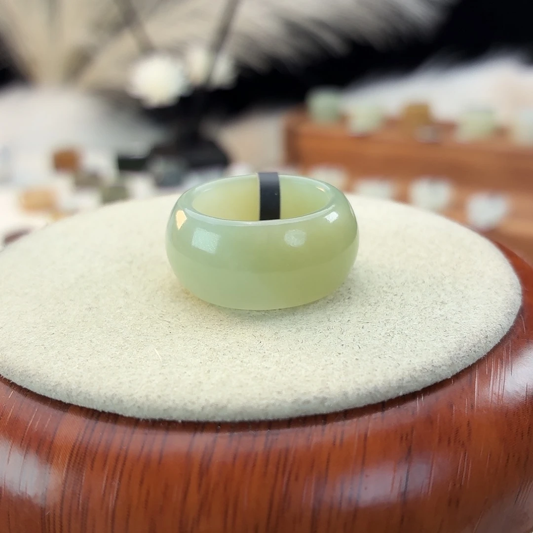 和田玉未镶嵌戒指i37蓝绿渐变轮胎17.6mm
