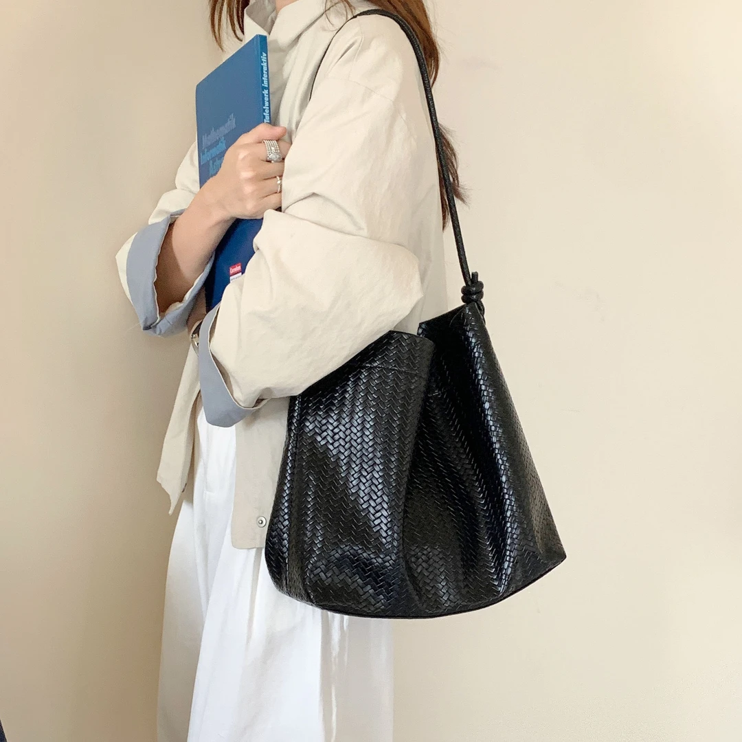 竹笋喵喵 大容量编织托特包女2025新秋冬简约高级质感通勤单肩包