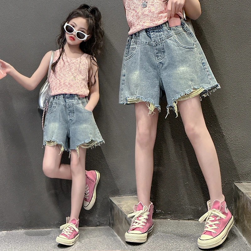 女童牛仔短裤韩版宽松2025夏季新款中大童洋气时髦休闲外穿五分裤