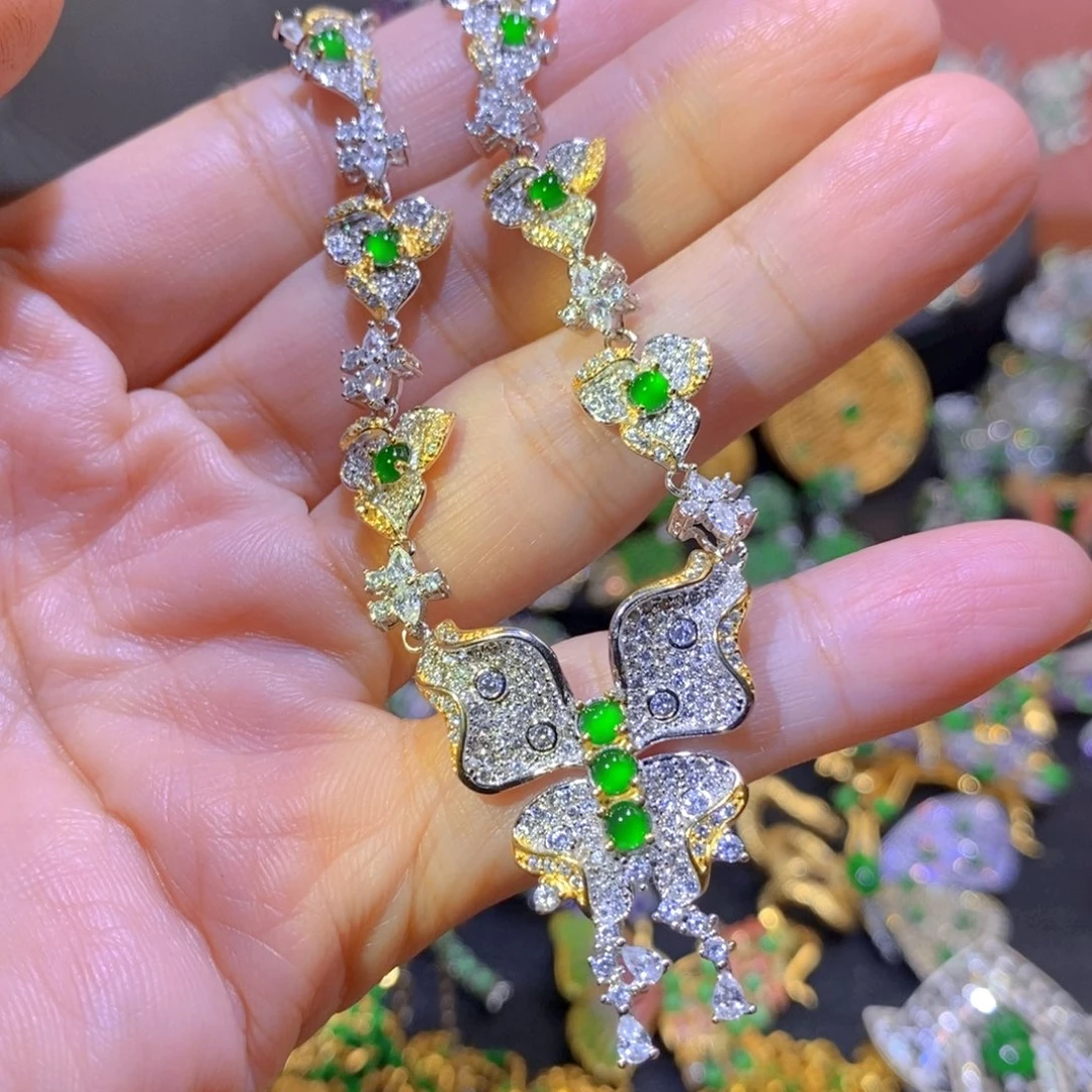 吊坠(不含链)银S925镶嵌翡翠