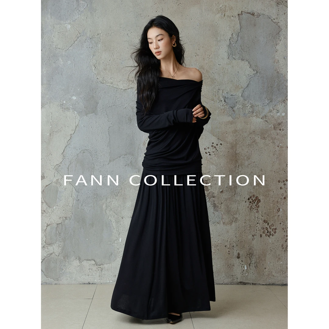 饭饭FANN COLLECTION温柔暮色 天丝羊毛针织衫半身裙套装FANNE047