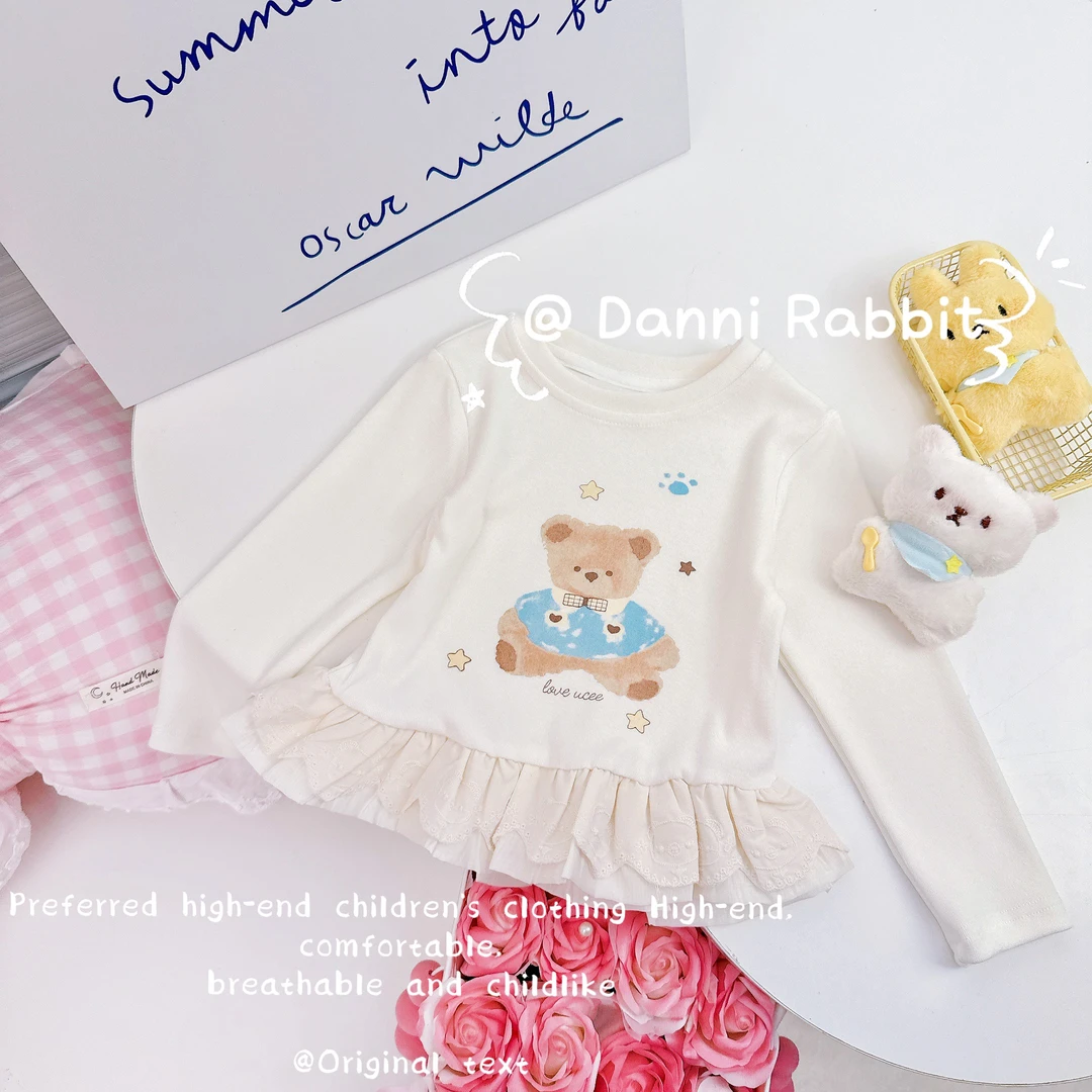 「Dannirabbit」【韩版】可爱熊印花花边儿童打底衫【K-2067】
