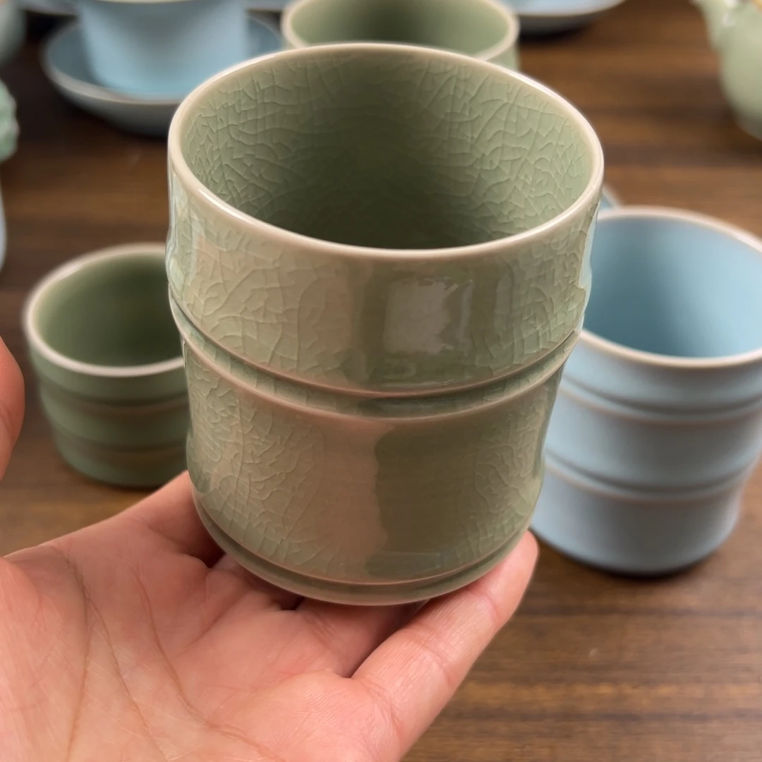 瓷摆件原矿釉水竹节杯