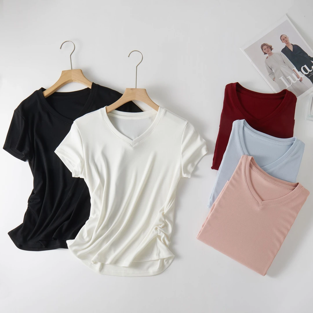 穿出高级感！设计师款V领褶皱短袖！