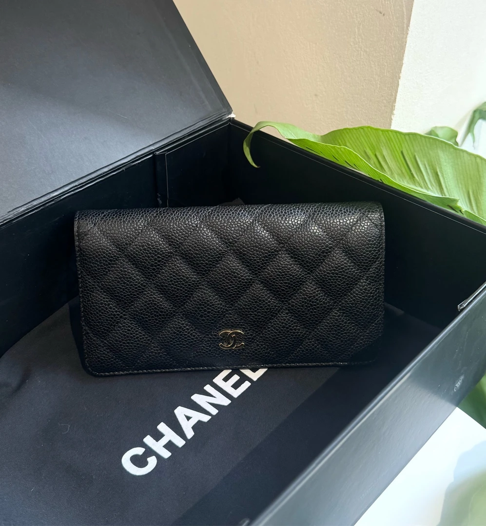 99新 Chanel/香奈儿 香奈儿黑金荔枝纹牛皮长款钱包99新/7957