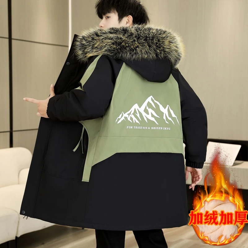 中长款夹克男士冬季2025新款加绒加厚外套青少年保暖派克棉衣棉服