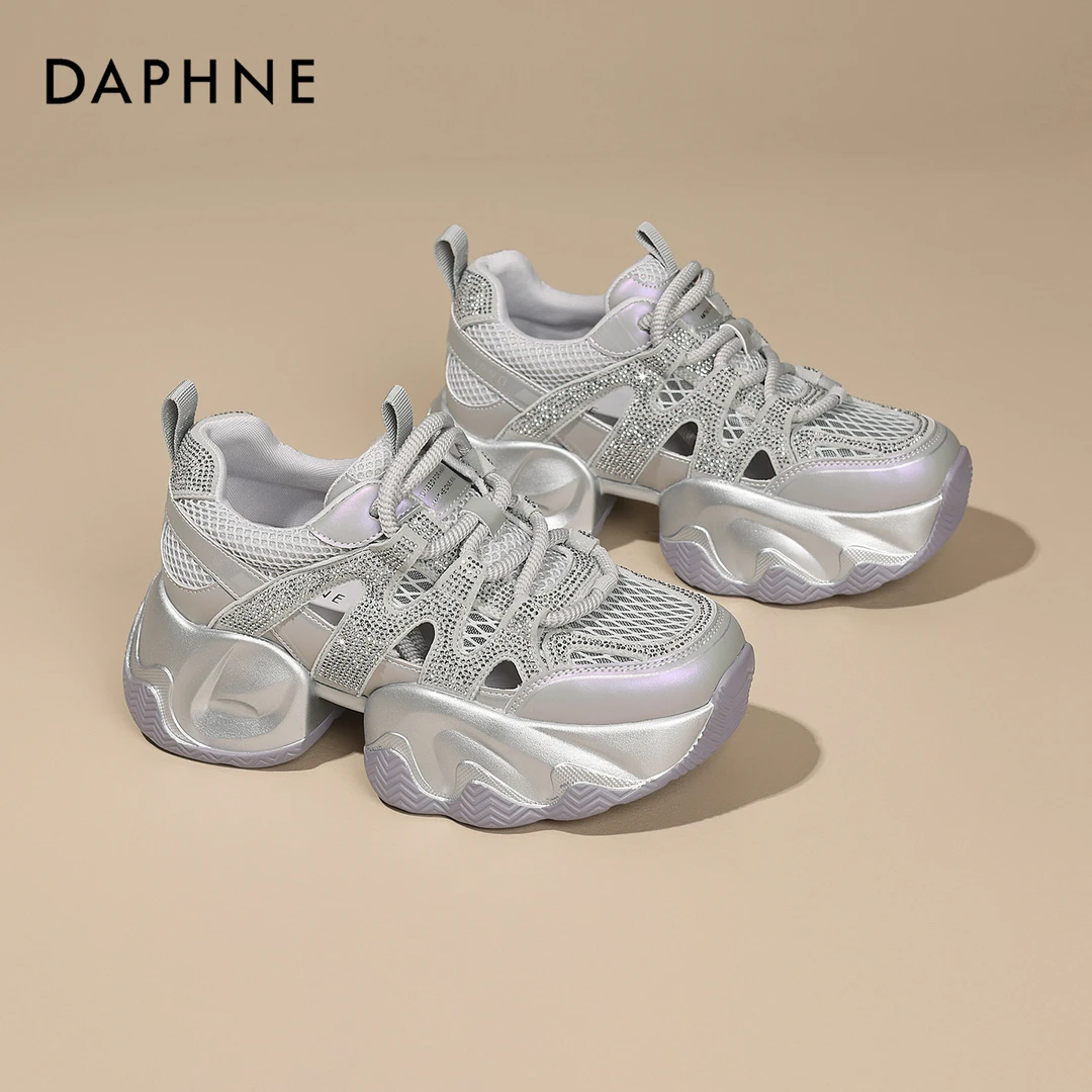 达芙妮厚底网面镂空老爹鞋女2025夏季新款时尚百搭透气增高休闲鞋