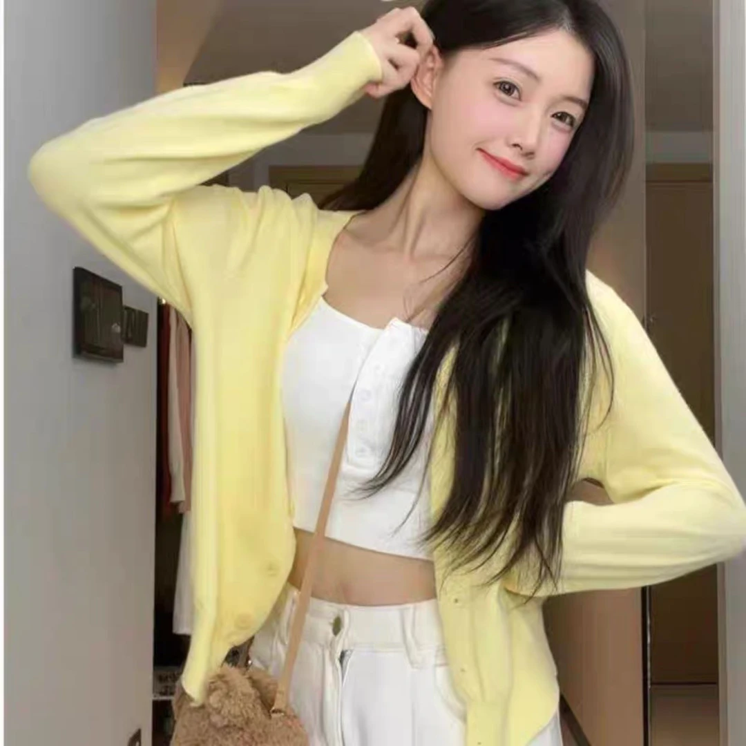 【运费补贴】秋季新款上衣软糯亲肤针织开衫女百搭韩版V领宽松质感