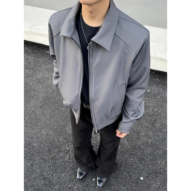 正肩boxy短款西装外套男秋季cleanfit翻领高级感垫肩飞行夹克