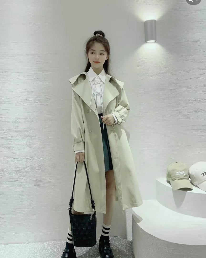 【高奢•左左】NN738-时尚女装设计感重工风衣外套韩版中长款百搭