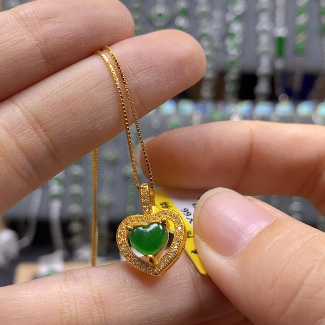 颈饰银S925镶嵌翡翠色超正