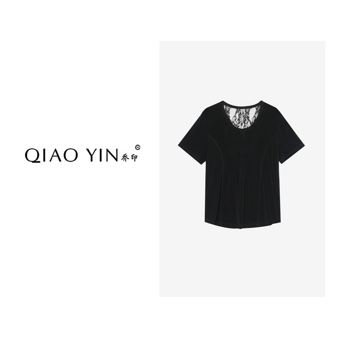 QIAO YIN"小衫“时尚休闲黑色宽松圆领QY27521