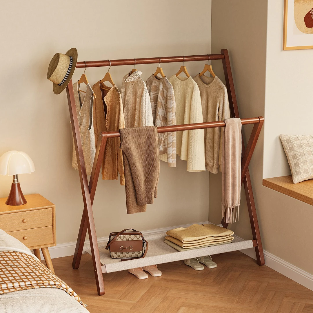 折叠挂衣架落地立式床边放衣服整理收纳架家用卧室简易置物衣帽架