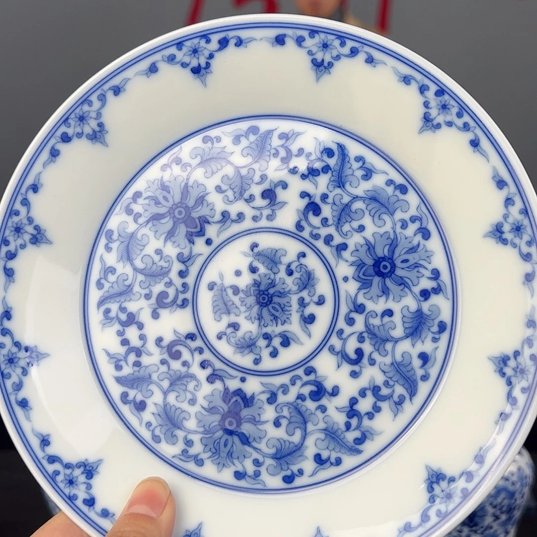 瓷柴窑 青花缠枝莲壶承