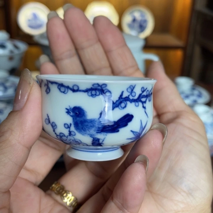 手工手绘花鸟炉式杯