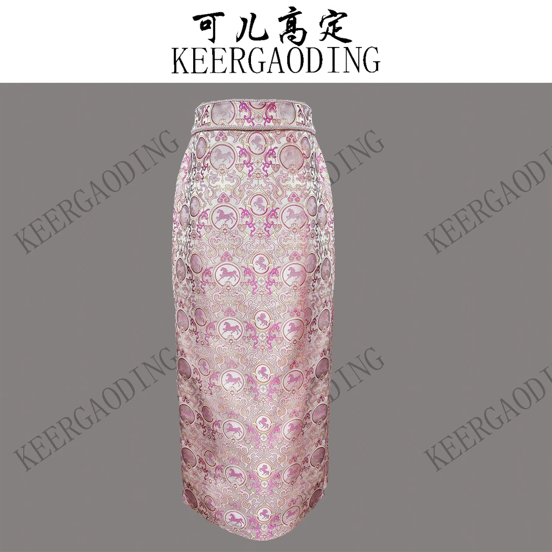 【可儿·高定】非遗宋锦"马上有钱"高端新中式设计师款半裙3-JX5706