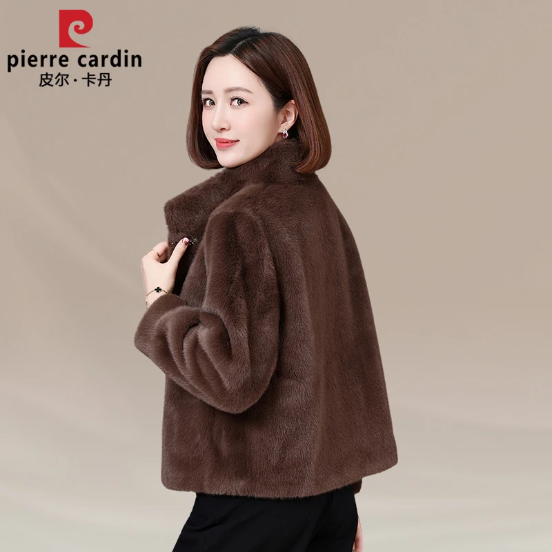 皮尔卡丹皮毛一体外套女2025新款冬季洋气貂绒外衣女士短款上衣