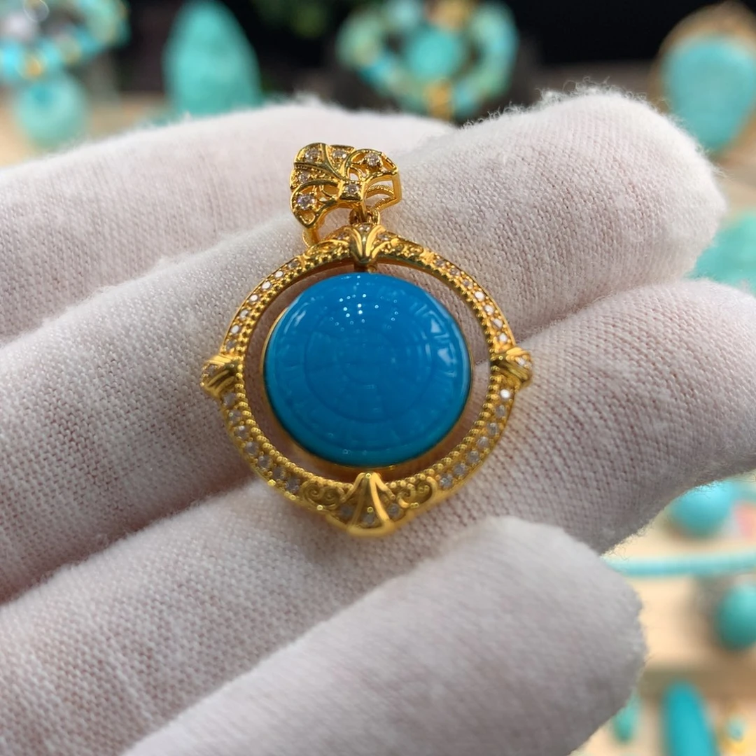 绿松石18K金镶嵌八卦牌