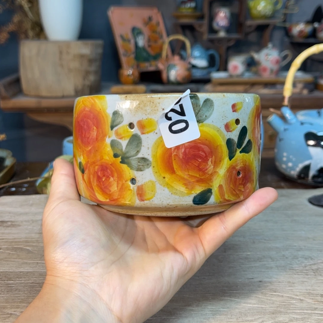 壶素浅陶瓷手工手绘