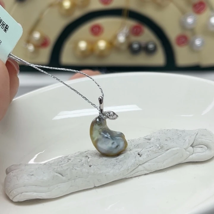 海水珍珠颈饰银S925镶嵌keshi吊坠12号