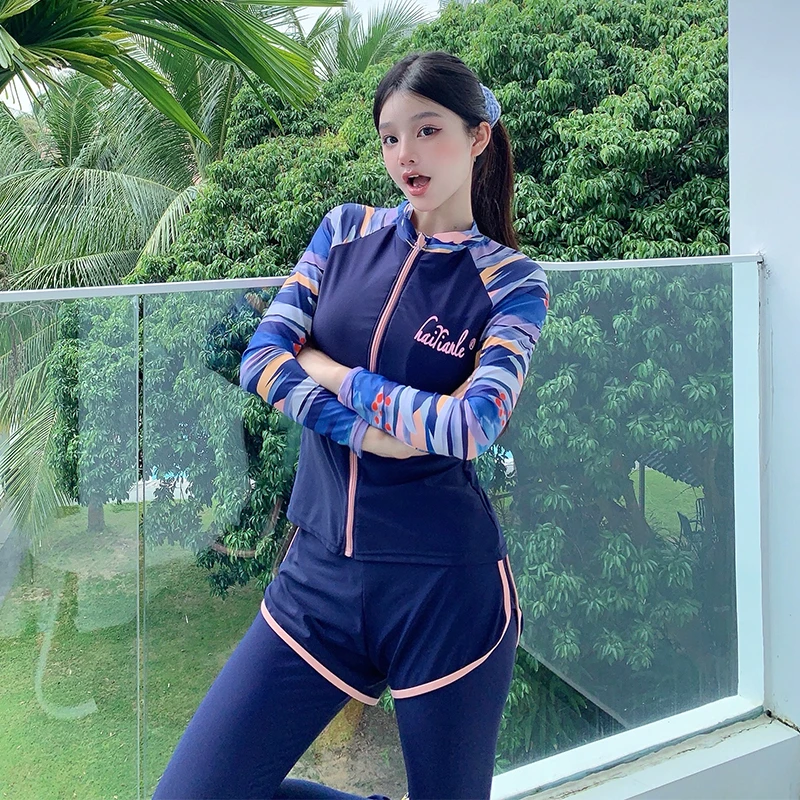 女士分体长袖长裤防晒速干冲浪潜水服遮肚显瘦水母泳衣