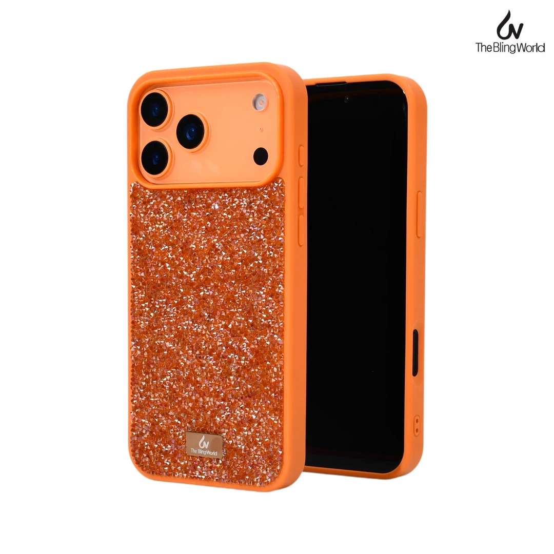The Bling World奢华满钻适用于iPhone17promax 爱马仕橙色手机壳