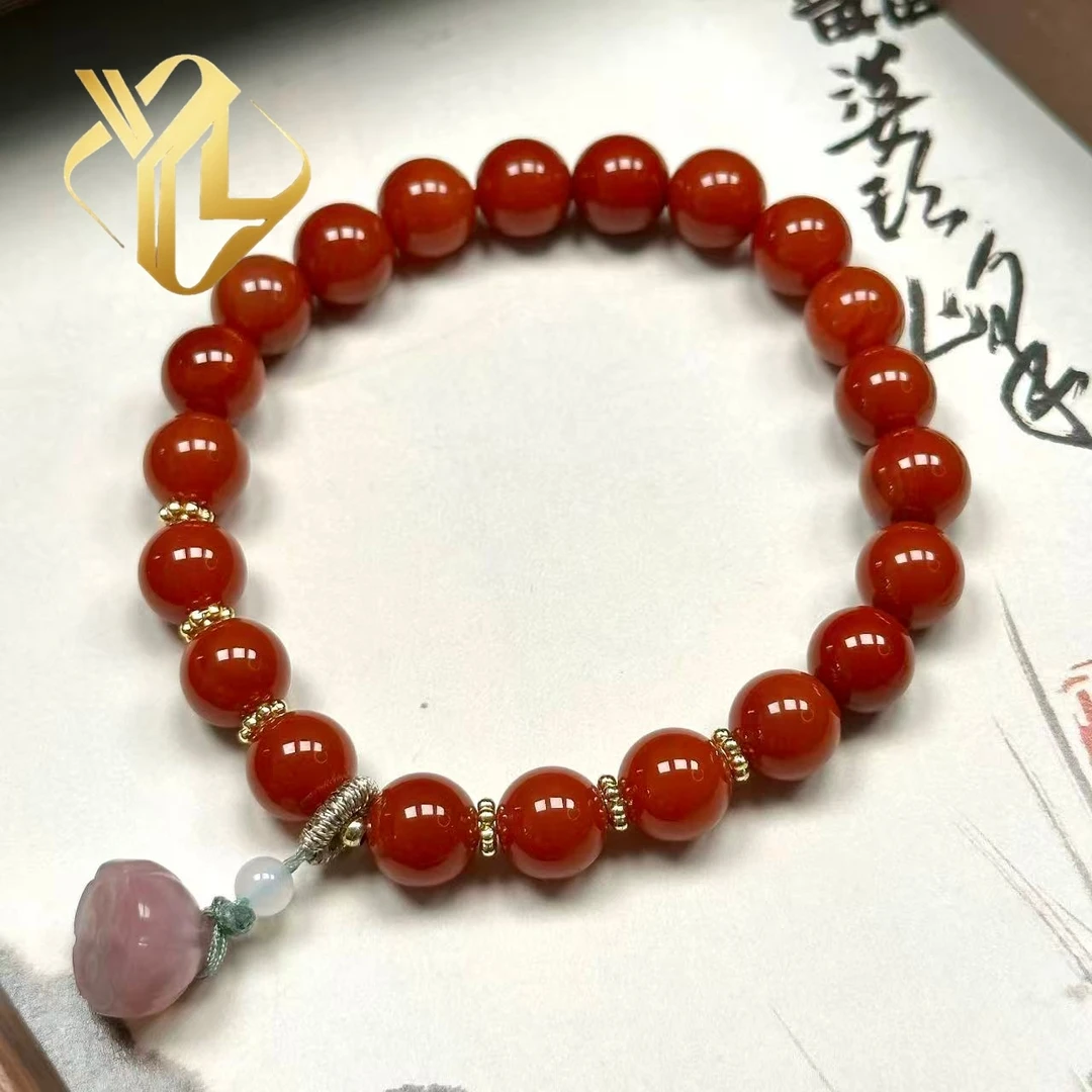 南红玛瑙搭配盐源莲蓬中式路路通红色百搭款--sl002