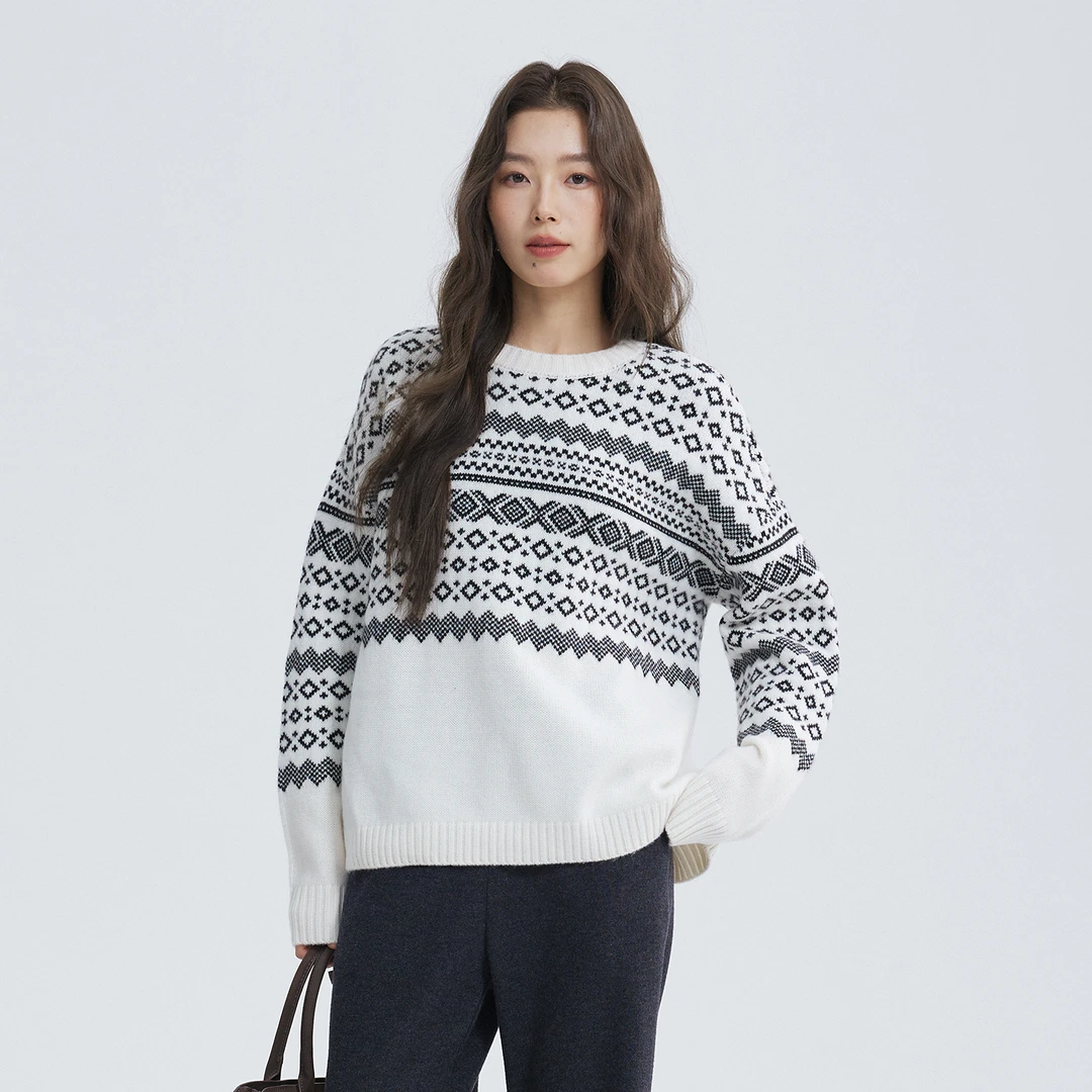 【跨年尊享】经典系列纯山羊绒提花圆领套头衫7798