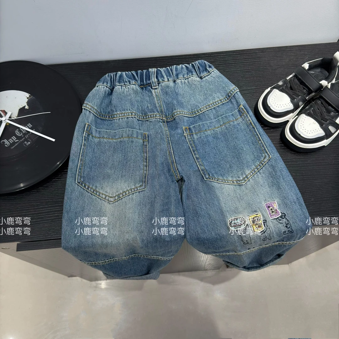 C2514春秋儿童新款裤腿小动物刺绣牛仔裤