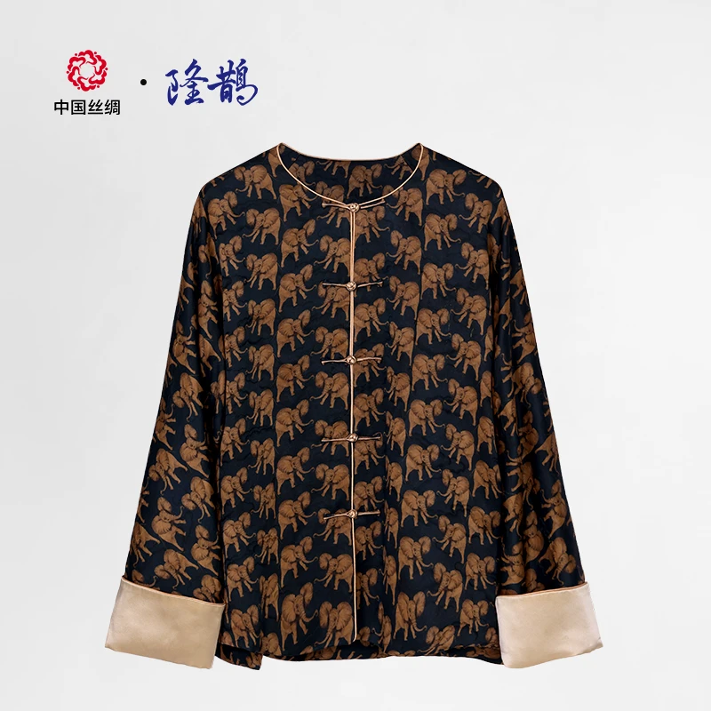 中国丝绸隆鹊『大象提花』香云纱对襟上衣新中式国风轻奢女款外套