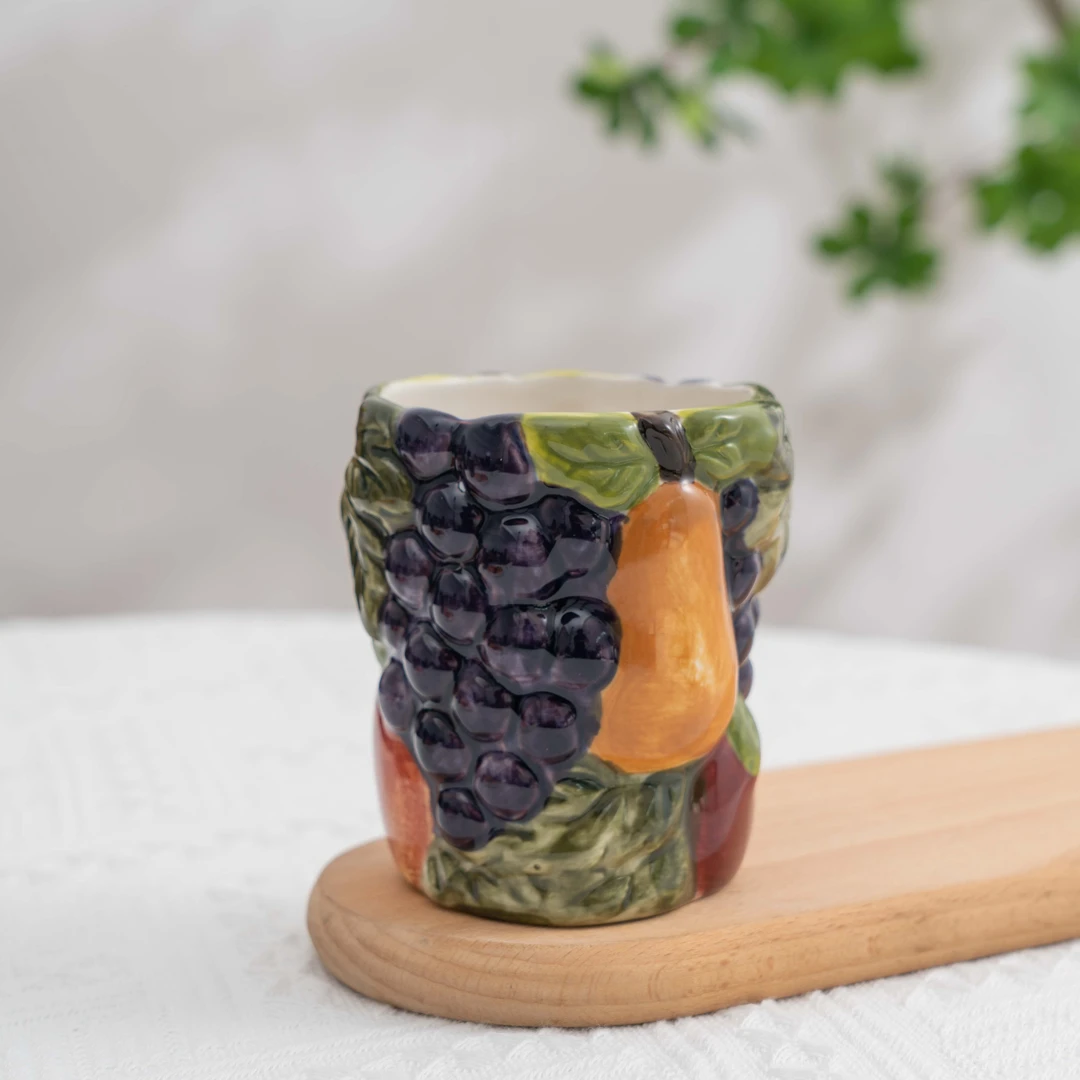 楼兰 新疆包邮【浮雕水果水杯】釉下彩陶瓷高级感水杯2只