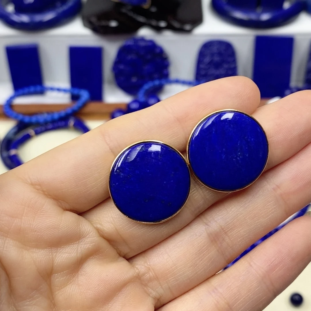 青金石耳饰银S925镀金镶嵌笑**湖