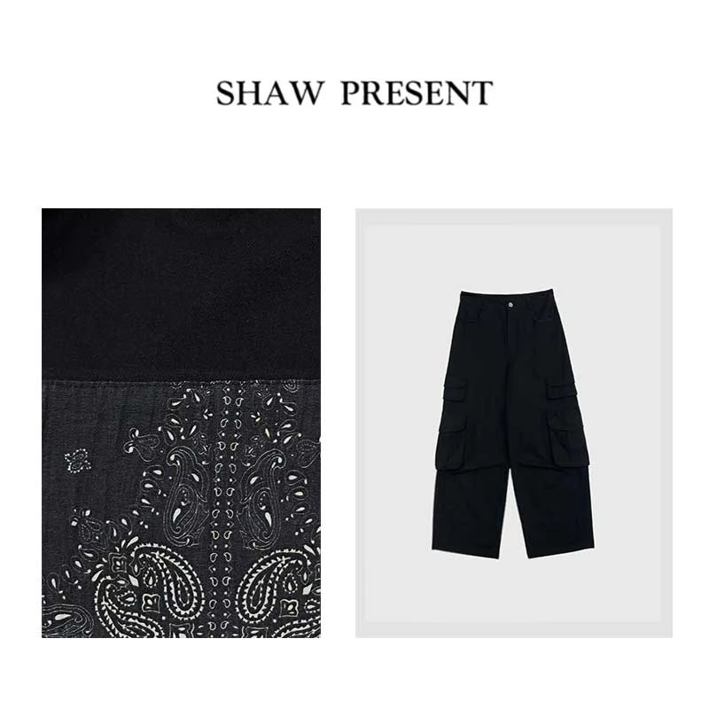 Amor嵌花*棉莱塞尔 裤脚工装口袋宽松直筒休闲长裤AZ-AEC331W858