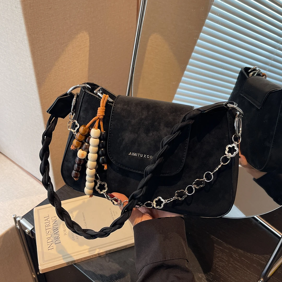 Aimitu2025新款通勤百搭简约纯色气质新月包街头潮流单肩斜挎包