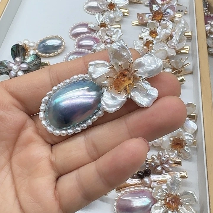淡水珍珠发饰银S925镶嵌