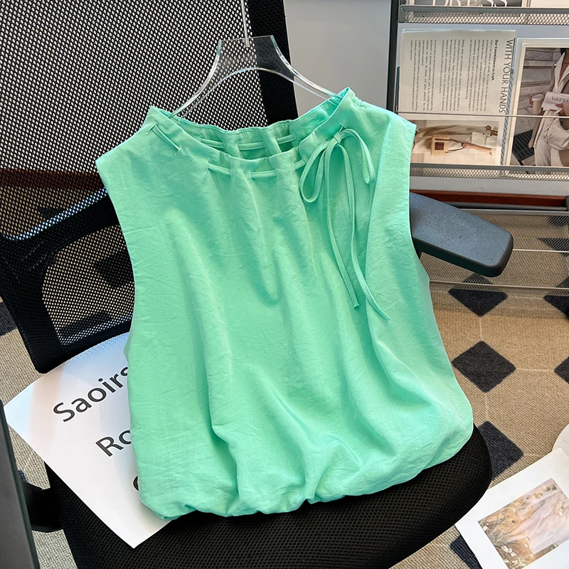 无袖衬衫女装洋气时髦气质独特漂亮小衫宽松短款花苞上衣2025夏季