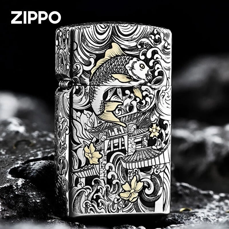 ZIPPO/之宝打火机【迈境优选】错金银纤巧窄机鱼跃龙门送礼收藏DYJ1