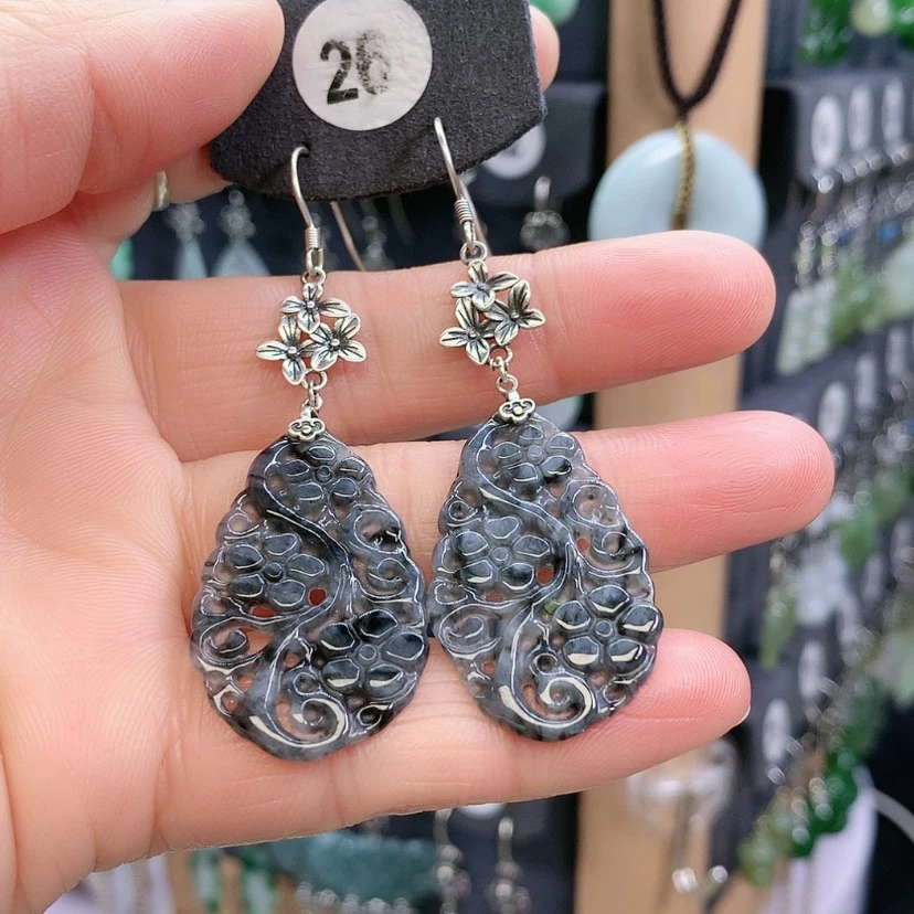 【闪购商品】翡翠耳饰银S925镶嵌精美